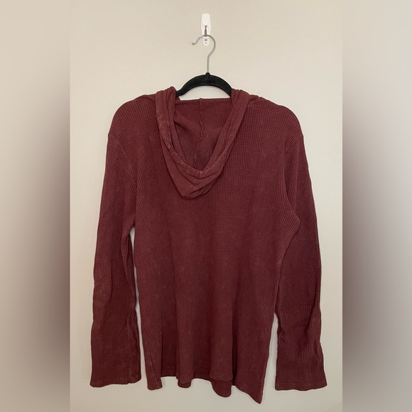 Five Points Industry Waffle Knit Long Sleeve Hooded Shirt, Burgundy, Size L, EUC - Picture 2 of 4